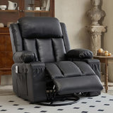 GAOHAPY Rocker Recliner Chair with Heat and Massage,360°Swivel Nursery Recliner Chair for Adults,Faux Leather Recliner Single Sofa Seat with 2 Cup Holders and Side Pocket (Black)