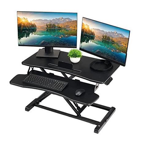 TechOrbits OF-S06-2 Desk Converter-37-inch Height Adjustable, MDF Wood, Sit-to-Stand Rise-X Pro Black, 37" TechOrbits