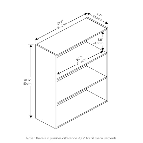 Furinno Pasir 3-Tier Open Shelf Bookcase in Elegant Plain White - WoodArtSupply