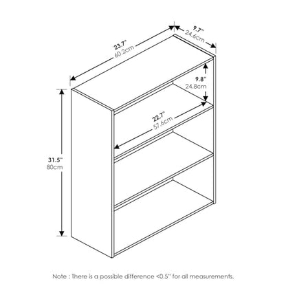 Furinno Pasir 3-Tier Open Shelf Bookcase in Elegant Plain White - WoodArtSupply