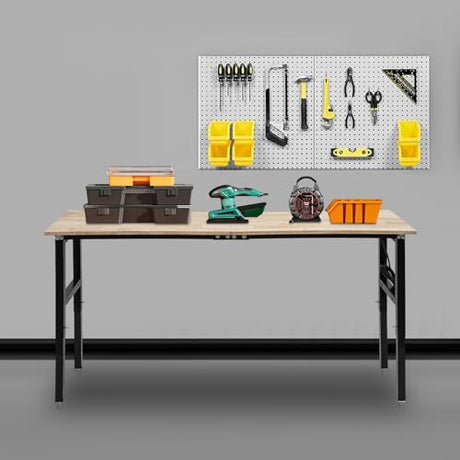 Heavy-Duty Workbench with Power Outlets, 3000lbs Load Capacity 72x20 Inch Work Table with 4 AC & 2 USB Ports, Height Adjustable Workshop Desk 31.5-39.3in Coehazelf