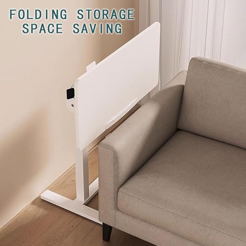 Mobile Standing Desk Adjustable Overbed Table, Pneumatic Height Adjustable Rolling Laptop Desk with Hidden Wheels, 0-180°Tilt Top Rolling Computer Cart Foldable for Home Office, Craft & Study, White Simple Deluxe