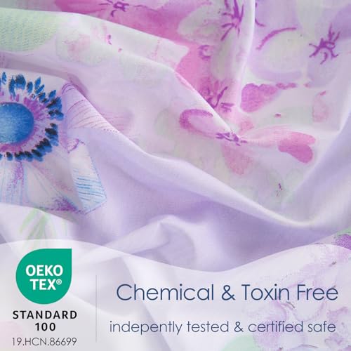 JSD Purple Hydrangea Floral Sheet Set Twin Size, 3 Piece Printed Microfiber Bed Sheets Deep Pocket JSD