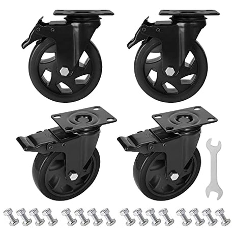 PRITEK 5 inch Caster Wheels Bearing 1800lbs 4 Pack Heavy Duty Rubber Plate Casters All with Safety Brake No Noise Lockable Swivel Casters (Include PRITEK