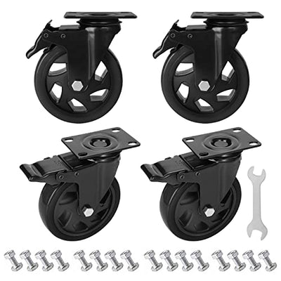 PRITEK 5 inch Caster Wheels Bearing 1800lbs 4 Pack Heavy Duty Rubber Plate Casters All with Safety Brake No Noise Lockable Swivel Casters (Include
