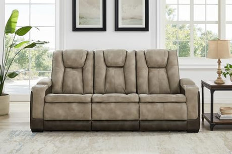 THSUPER Power Microfiber Reclining Sofa, Home Theater Seating Recliner Couch with Adjustable Headrest/Reading Light/USB Port/Storage Armrest/Drop Down Table for Living Room (Brown) THSUPER