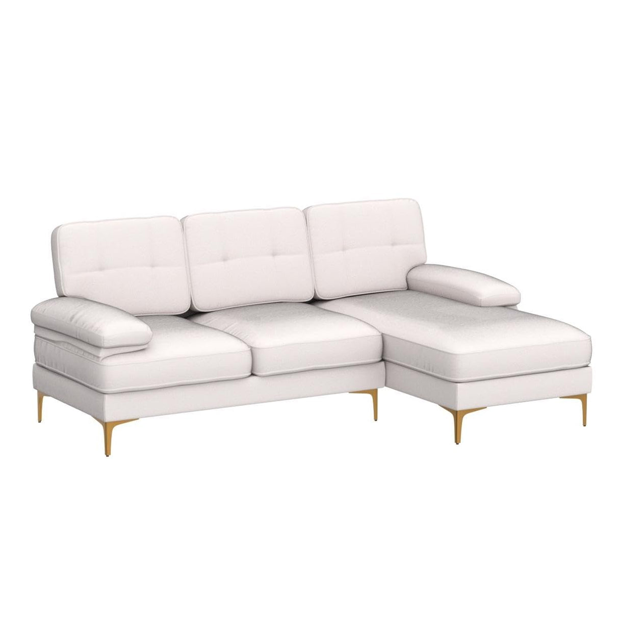 Karl home Sectional Sofa 83" L-Shape Sofa Couch 3-Seat Couch with Chaise ChenilleFabric Upholstered for Living Room, Apartment, Office, Creamy-White Karl home