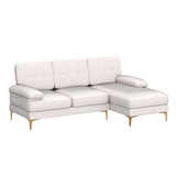 Karl home Sectional Sofa 83" L-Shape Sofa Couch 3-Seat Couch with Chaise ChenilleFabric Upholstered for Living Room, Apartment, Office, Creamy-White Karl home