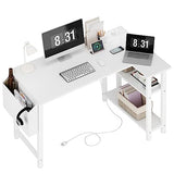 Lufeiya White L Shaped Computer Desk with Power Outlet Shelves, 40 Inch Small Corner Desk for Small Space Home Office, L-Shaped Desk PC Desks, White Lufeiya
