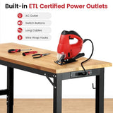 ENJOYWOOD Workbench for Garage Adjustable Height 60 x 22 Inch Work Table with Wheels Heavy Duty Rubberwood Tabletop Workbench with Pegboard, Power Outlets for Woodworking Shop, Home, Office ENJOYWOOD