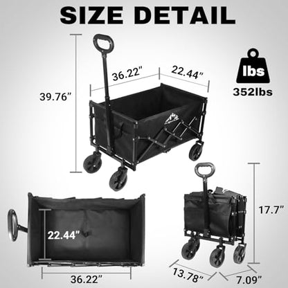 SAILARY Collapsible Wagon 352LBS Capacity, Foldable Large Wagons Carts, Heavy Duty Outdoor Folding Wagon with All-Terrain Wheels, Utility Garden Beach Wagon with Storage Bag Black - WoodArtSupply