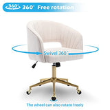 Home Office Chair Swivel Velvet Desk Chair Accent Armchair Upholstered Modern Tufted Chairs with Gold Base for Girls Women Ergonomic Study Seat Computer Task Stools for Living Room(Cream) KCC