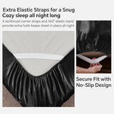 BEDELITE Satin Fitted Sheet Queen Size with Elastic Corner Straps, Luxury Soft Silk-Like Bed Sheet for Hair & Skin, 1 Deep Pocket Fitted Sheet Only Fits 15" Mattress, Fade & Wrinkle Resistant, Black BEDELITE