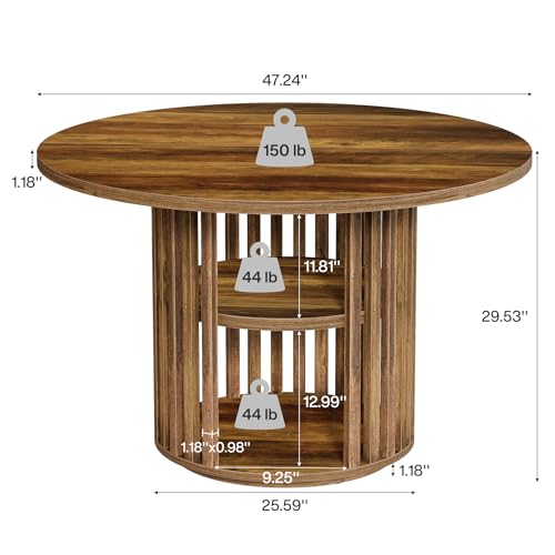 Tribesigns 47-Inch Round Conference Table for 4, Wooden Small Meeting Room Table with Storage Shelf and Solid Wood Base for Office, Conference Room, Brown Tribesigns