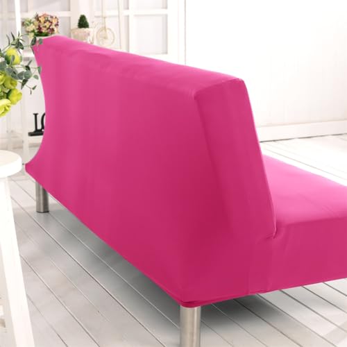 Homonic Solid Colour Armless Sofa Bed Cover Polyester Spandex Stretch Futon Slipcover 3 Seater Elastic Full Folding Couch Cover fits Folding Sofa Bed Without Armrests 80" x 50" in (Rose Red) Homonic