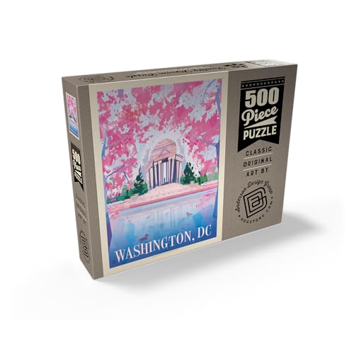 MyPuzzle Washington, DC: Jefferson Memorial in Bloom (Mod Design), Vintage Poster - Premium 500 Piece Jigsaw Puzzle for Adults MyPuzzle.com