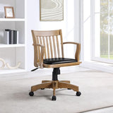 OSP Home Furnishings Deluxe Wood Banker's Desk Chair with Padded Seat, Adjustable Height and Locking Tilt, Fruitwood Finish and Black Vinyl Office Star Products