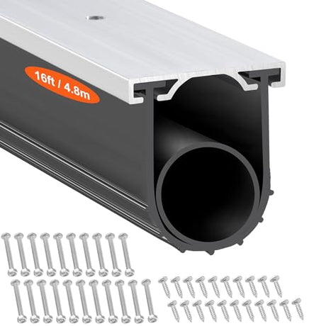 VEVOR Garage Door Seals Bottom Rubber, U Shape +O Ring Combination Garage Door Weather Stripping with Pre-drilled Aluminum Track Retainer Kit, 5/16 inch T-Ends and 3 3/4 inch Width (16 Ft, Black) VEVOR