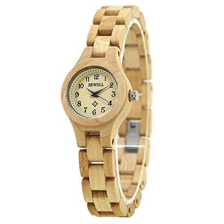 BEWELL W123A Handmade Natural Maple Wristwatch Analogue Display Lightweight Small Thin Case Wooden Watch for Women(Beige) BEWELL