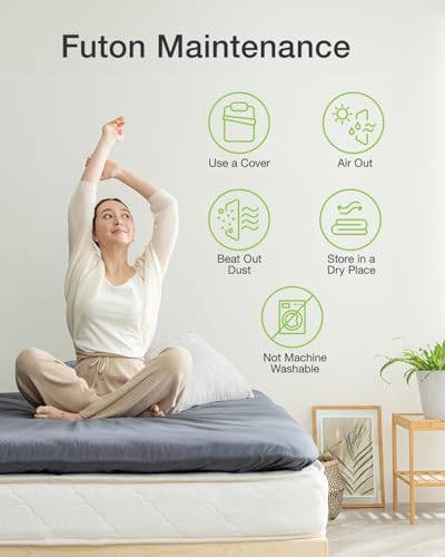 FULI Japanese Futon, King Size, White - Foldable Shikibuton Floor Bed - Medium Firm Quilted Cotton Sleeping Pad, Portable Roll-Up Japanese Floor Bed for Guests & Small Spaces FULI