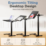 DUMOS Overbed Bedside Table Adjustable with Wheels, Mobile Standing Stand Up Rolling Laptop PC Desks with Tilting Top Height Tray Sofa Side Computer Workstation for Bedroom on Hospital Home Use, Black DUMOS