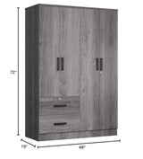 Woodpeckers Furniture And Mattress 4 Doors Wardrobe 2 Drawers with Shelves 72" high (Grey) Woodpeckers Furniture And Mattress