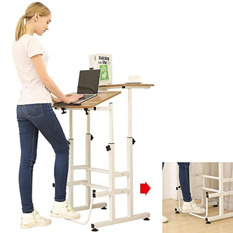 SDADI L101XWFDT Adjustable-Height Steel-Framed Mobile Standing Office Computer Desk with 2 Tiers and Lockable Caster Wheels, Dark Grain SDADI