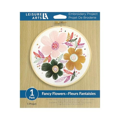 LEISURE ARTS Embroidery Kit 6" Fancy Flowers - Embroidery Kit for Beginners and Adults, Cross Stitch Kits with Patterns, DIY Starter Set for Seasonal Craft Projects LEISURE ARTS
