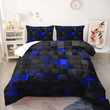 Nttopship Geometric Blue Black Comforter Set,Light Honeycomb 3 Piece Bedding Set King Size for Teen Boys,Modern Quilt Set Geometry Decor,Microfiber Lightweight 1 Comforter 2 Pillowcases All Season Nttopship