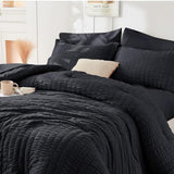 HYMOKEGE Black Duvet Cover King Size, Ultra Soft 3-Piece Seersucker Duvet Cover Set with Zipper Closure, Soft Brushed Microfiber Bedding Set with 8 Corner Ties (104"x90", 2 Pillowshams) HYMOKEGE