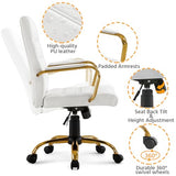 Yaheetech Mid-Back Office Chair PU Leather Desk Chair Adjustable Executive Task Chair w/Lumber Support Gold Leg White Seat Yaheetech