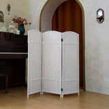 Pawlabay Compact 3 Panel Short Room Divider, 47.2 Inch Tall Double-Sided Rattan Folding Screen for Home & Office,White PawlaBay