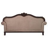 Acme Chateau De Ville Fabric Tufted Sofa with 5 Pillows in Espresso Acme