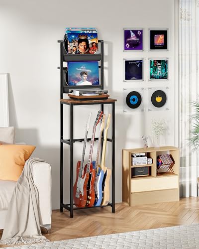 CHOEZON 70.5"H Multi Guitar Stand, Guitar Rack Record Player Stand Sturdy and Space-Saving, Guitar Display Holds 6 Instruments, Retro Industrial Style, for Home, Studio, Rustic Brown and Black TCJ18BF CHOEZON