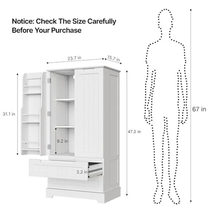 Gizoon 47" White Kitchen Pantry Storage Cabinet with Doors, Shelves, and Drawers for Organised Living - WoodArtSupply