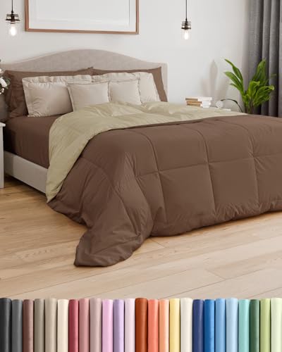 Twin Size, Brown/Beige Alternative Down Comforter - Warm, Lightweight & Breathable Hotel Quality Bedding for Men, Women, Kids & Teens - All Season Oversized Cooling Microfiber Duvet Insert Comforter CGK Unlimited