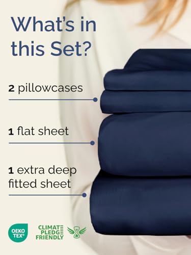 Extra Deep Twin XL Sheet Set - 4 Piece Breathable and Cooling Sheets - Hotel Luxury Bedding for Women, Men, Kids & Teens - Easy & Secure Fit - Soft and Wrinkle Free - Extra Deep Pockets - Navy Blue CGK Unlimited