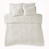 Madison Park Laetitia 100% Cotton Duvet Set-Chenille Tufted Medallion Design All Season Cozy Bedding Shabby Chic Comforter Cover, Matching Shams, Full/Queen (90 in x 90 in), Floral Off White Madison Park