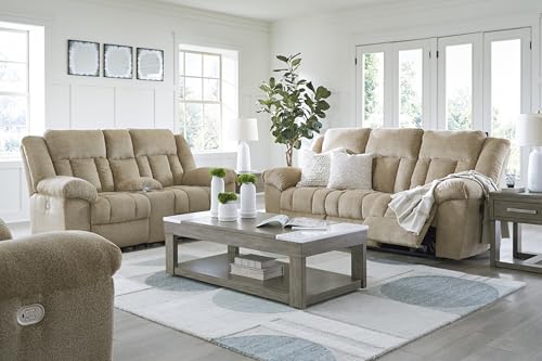 Signature Design by Ashley Tip-Off Classic Wall Hugger Power Reclining Sofa with Adjustable Headrest and USB Ports, Light Brown Signature Design by Ashley