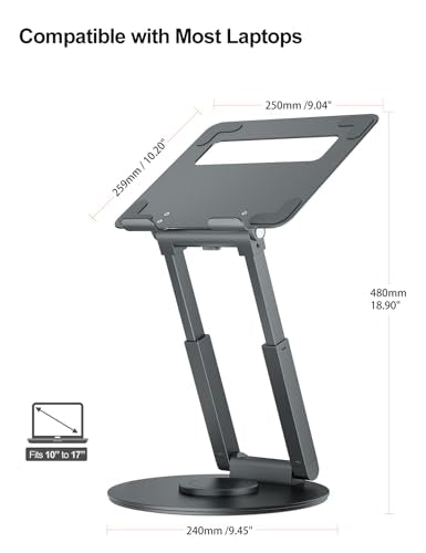 tounee Telescopic Laptop Stand for Desk with 360° Swivel Base, Sit to Stand, Height Adjustable, Portable Riser Holder for Good Posture, Compatible with MacBook Pro, All Laptops 10-17"-Gray tounee