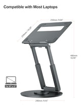 tounee Telescopic Laptop Stand for Desk with 360° Swivel Base, Sit to Stand, Height Adjustable, Portable Riser Holder for Good Posture, Compatible with MacBook Pro, All Laptops 10-17"-Gray tounee