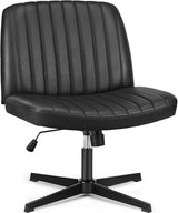OLIXIS Criss Cross Legged Chairs Armless No Wheels Wide Seat Height Adjustable Swivel Padded PU Leather Home Office Desk Seating for Bedroom, Student, Study Room OLIXIS