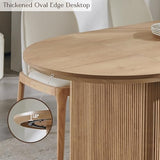 T4TREAM 63" Fluted Oval Dining Table for 4-6, Mid-Century Modern Kitchen Table with Thickened Edge & Strip Pedestal Base, Wood Luxury Table for Dining Room/Kitchen/Home Office,Natural Oak(Table Only) T4TREAM