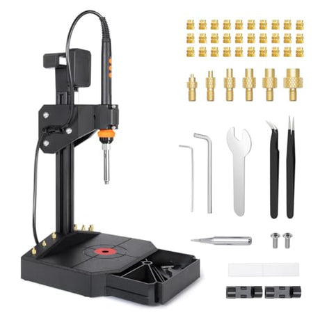 Vertical Heat Set Insert Tool Pressing Machine with 90W Soldering Iron, Heat Set Tips M2-M8, 30PCS Brass Nuts Threaded Inserts for 3D Printed Part Mintion