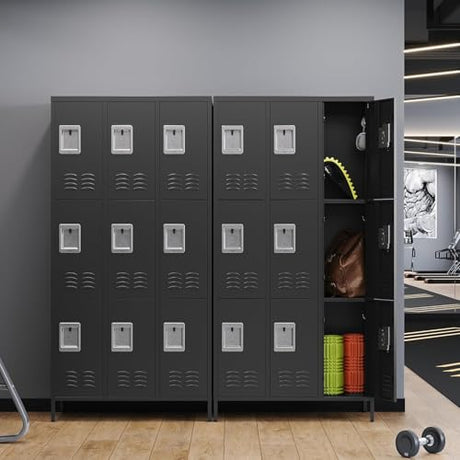 Letaya Metal Lockers for Employees-9 Door Storage Locker with Shelves and Lockable Steel Cabinet for School,Gym,Office,Staff(Black, 9 Door) Letaya