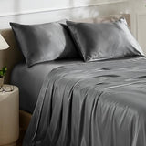 Bare Home Poly Satin Sheet Set - Full Extra Long - Luxury Soft and Smooth Satin - for Hair and Skin - Breathable - Similar to Silk - Deep Pocket up to 15” - Bedding Sheet Set (Full XL, Grey) Bare Home