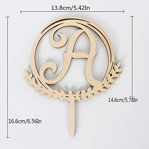 LINGTEER Personalized Inital Letter A Wooden Cake Topper Perfect for Birthday Rustic Wedding Anniversary Party Keepsake Decoration LINGTEER