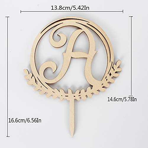 LINGTEER Personalized Inital Letter A Wooden Cake Topper Perfect for Birthday Rustic Wedding Anniversary Party Keepsake Decoration - WoodArtSupply