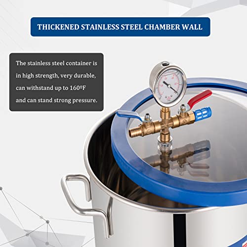 9 Gallon Tempered Glass Vacuum Chamber with Two Rubber Seals, 33L Stainless Steel Degassing Chamber Kit with 5 CFM 1/3HP Single Stage Vacuum Pump Without Oil, Perfect for Stabilizing Wood P PBAUTOS