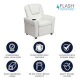 Flash Furniture Vana Vinyl Kids Recliner with Cup Holder, Headrest, and Safety Recline, Contemporary Reclining Chair for Kids, Supports up to 90 lbs., White